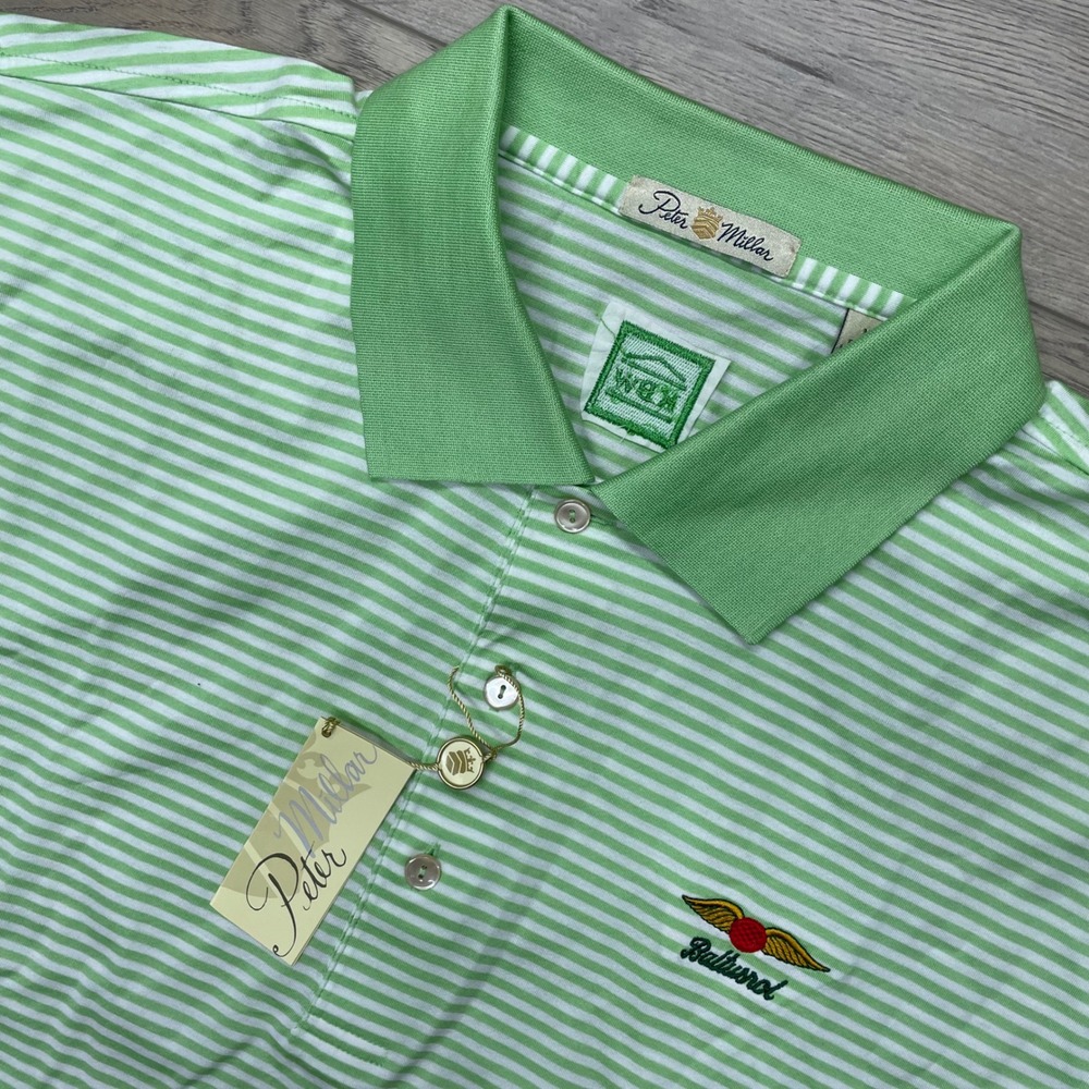 Peter Millar Polo Shirt Mens XL Green Baltusrol Classic Stripe MS08K02
